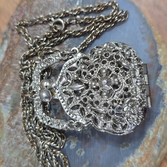 ART Arthur Pepper Silver Tone Filigree Purse Vintage Pendant Locket Necklace - Picture 3 of 9